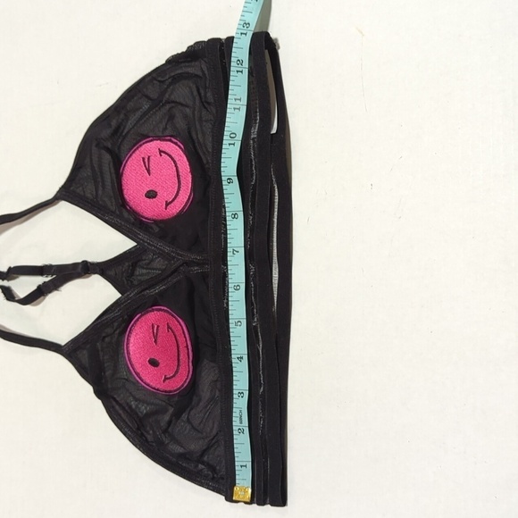Spencers Mesh Festival Smiley Wink Face Bikini Black Pink Emoji Bra Size S/M - Picture 6 of 6